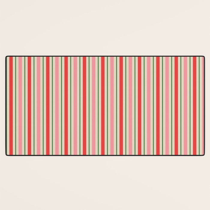 Old Fashioned Retro Christmas Stripe Pattern Vertical Pink Red Green Beige Desk Mat Gallery Image 3