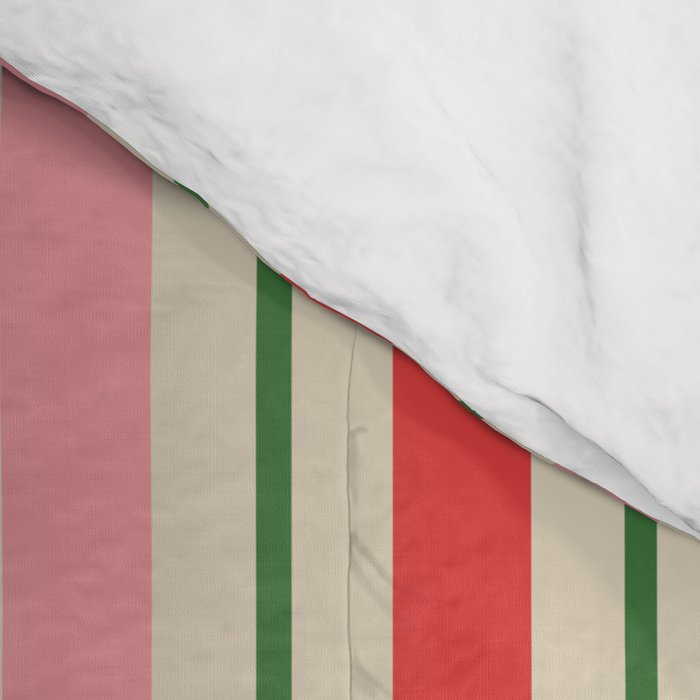 Old Fashioned Retro Christmas Stripe Pattern Vertical Pink Red Green Beige Comforter Gallery Image 4