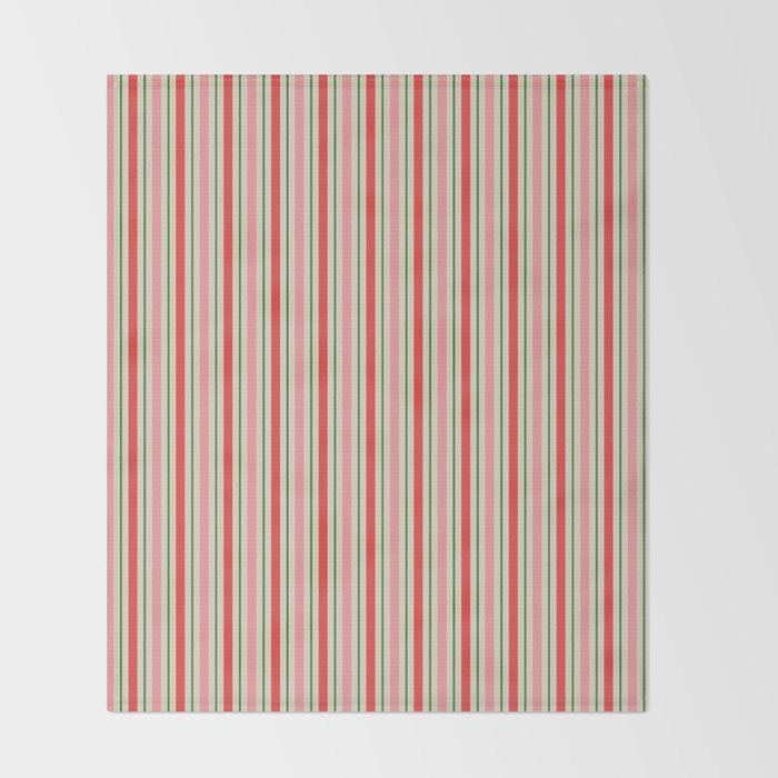 Old Fashioned Retro Christmas Stripe Pattern Vertical Pink Red Green Beige Throw Blanket Gallery Image 2