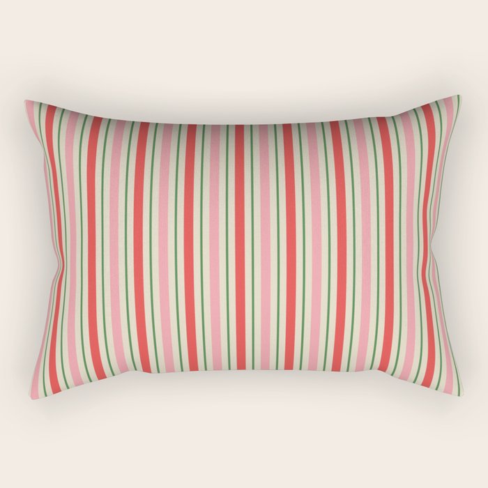 Old Fashioned Retro Christmas Stripe Pattern Vertical Pink Red Green Beige Rectangular Pillow Gallery Image 1