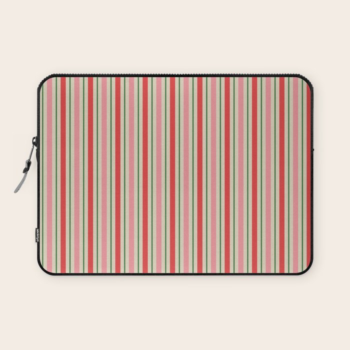 Old Fashioned Retro Christmas Stripe Pattern Vertical Pink Red Green Beige Laptop Sleeve Gallery Image 1
