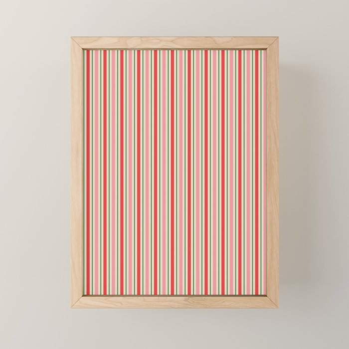 Old Fashioned Retro Christmas Stripe Pattern Vertical Pink Red Green Beige Mini Art Print Gallery Image 1