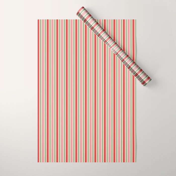 Old Fashioned Retro Christmas Stripe Pattern Vertical Pink Red Green Beige Wrapping Paper Gallery Image 1