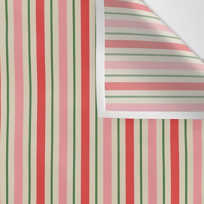Old Fashioned Retro Christmas Stripe Pattern Vertical Pink Red Green Beige Wall Tapestry Gallery Image 3
