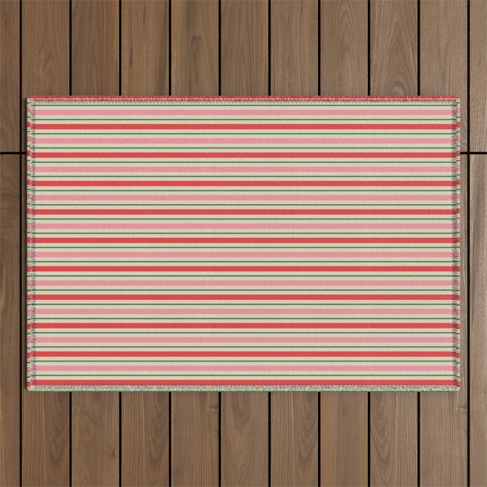 Old Fashioned Retro Christmas Stripe Pattern Vertical Pink Red Green Beige Outdoor Rug Gallery Image 1