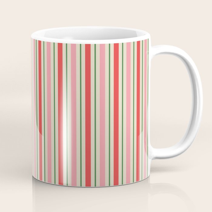 Old Fashioned Retro Christmas Stripe Pattern Vertical Pink Red Green Beige Coffee Mug Gallery Image 1