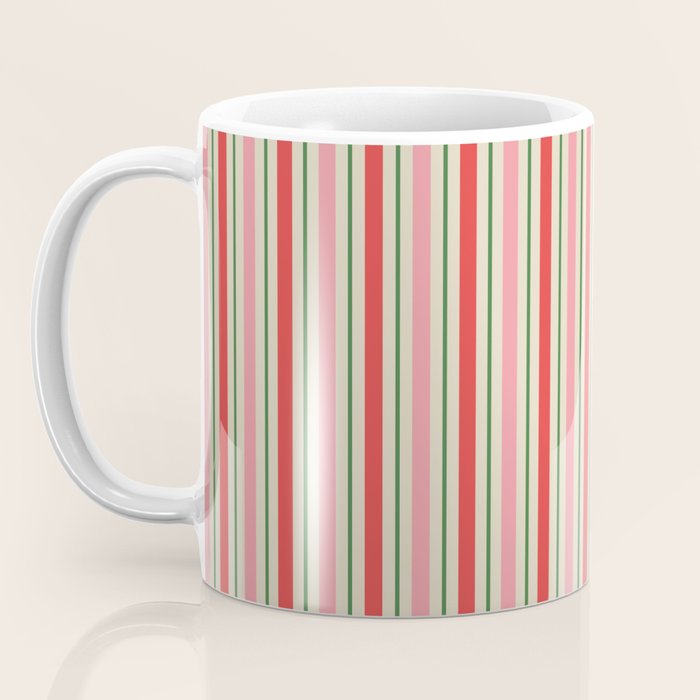 Old Fashioned Retro Christmas Stripe Pattern Vertical Pink Red Green Beige Coffee Mug Gallery Image 3