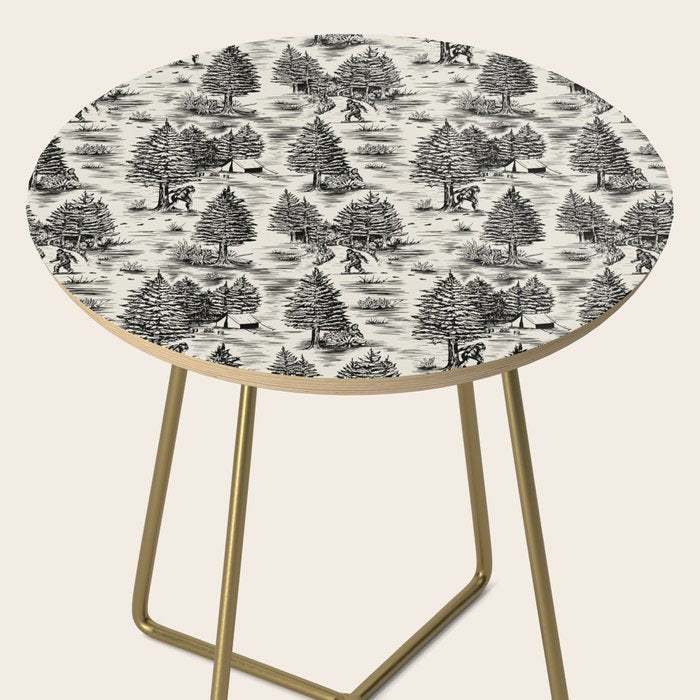 Bigfoot / Sasquatch Toile de Jouy in Black Side Table Gallery Image 2