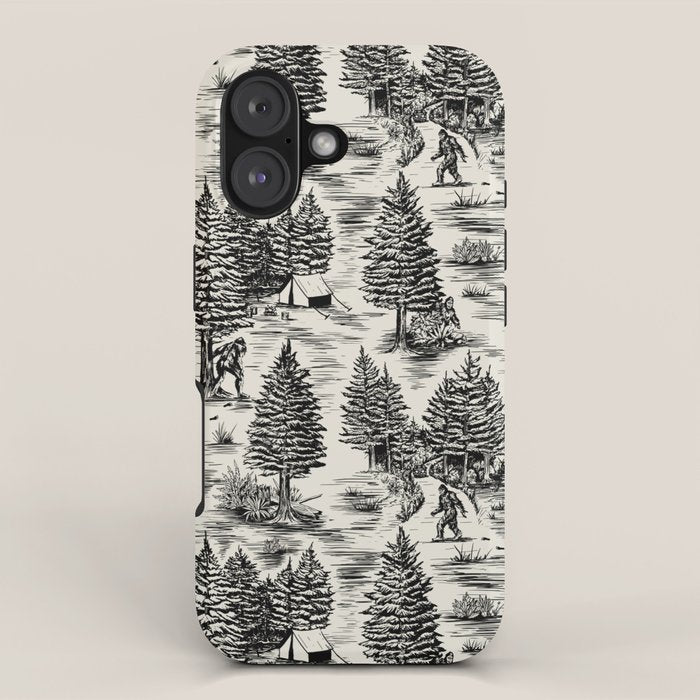 Bigfoot / Sasquatch Toile de Jouy in Black iPhone Case Gallery Image 1