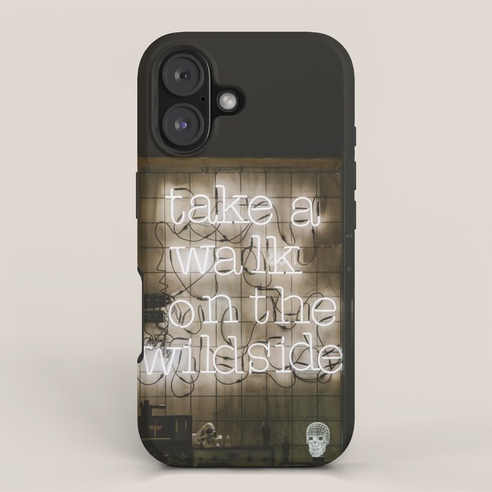 Hey Baby Take a Walk on the Wild Side -  70s Lou Reed quote street art neon retro typography iPhone Case Gallery Image 1