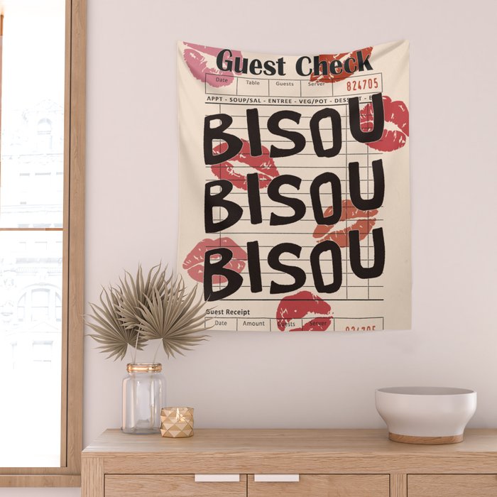 Bisou Bisou. Retro Guest Check  Wall Tapestry Gallery Image 2