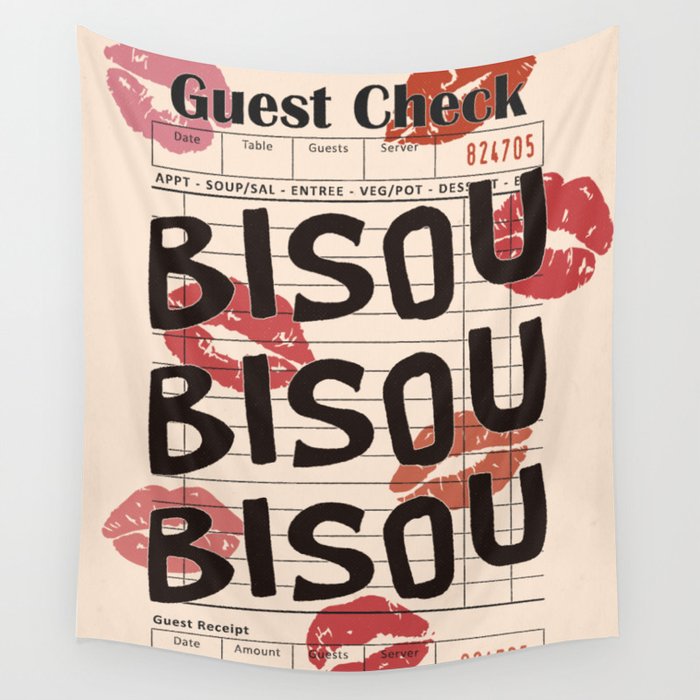 Bisou Bisou. Retro Guest Check  Wall Tapestry Gallery Image 4