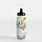 Floral and Butterflies Print, Blue and Yellow Water Bottle Gallery Image 2