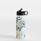Floral and Butterflies Print, Blue and Yellow Water Bottle Gallery Image 1