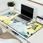 Floral and Butterflies Print, Blue and Yellow Desk Mat Gallery Image 2