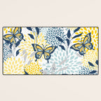 Floral and Butterflies Print, Blue and Yellow Desk Mat Gallery Image 3