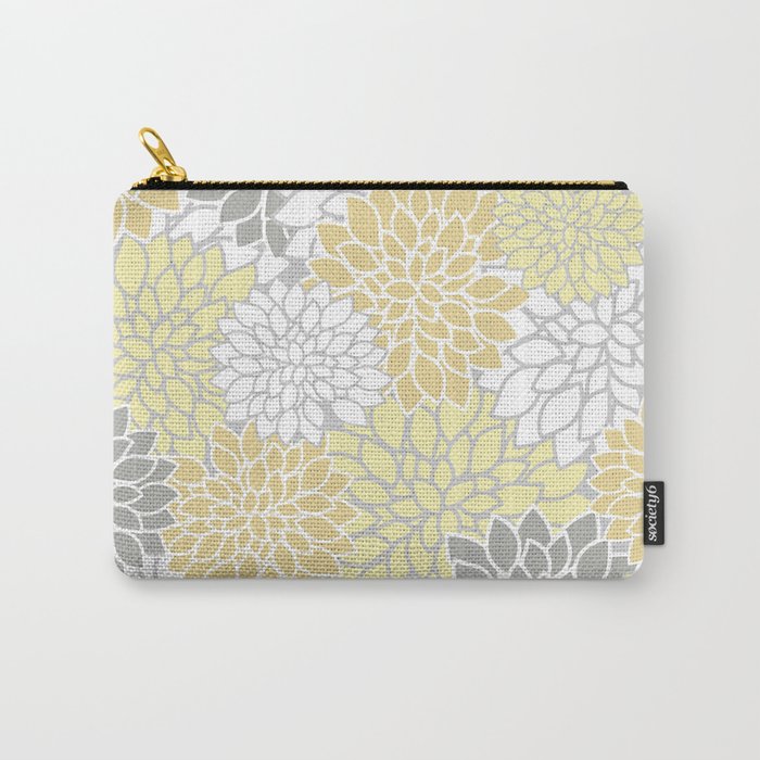 Dahlia Floral Blooms, Soft Yellow, Gray, White Carry All Pouch Gallery Image 1