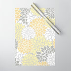 Dahlia Floral Blooms, Soft Yellow, Gray, White Wrapping Paper Gallery Image 1