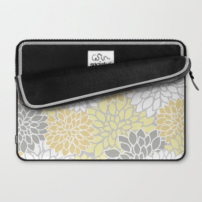 Dahlia Floral Blooms, Soft Yellow, Gray, White Laptop Sleeve Gallery Image 2