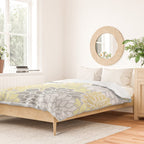 Dahlia Floral Blooms, Soft Yellow, Gray, White Duvet Cover Gallery Image 2