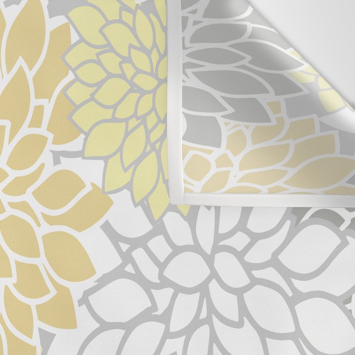 Dahlia Floral Blooms, Soft Yellow, Gray, White Wall Tapestry Gallery Image 3