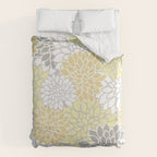 Dahlia Floral Blooms, Soft Yellow, Gray, White Duvet Cover Gallery Image 6