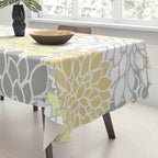 Dahlia Floral Blooms, Soft Yellow, Gray, White Tablecloth Gallery Image 3