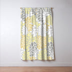 Dahlia Floral Blooms, Soft Yellow, Gray, White Window Curtain Gallery Image 3