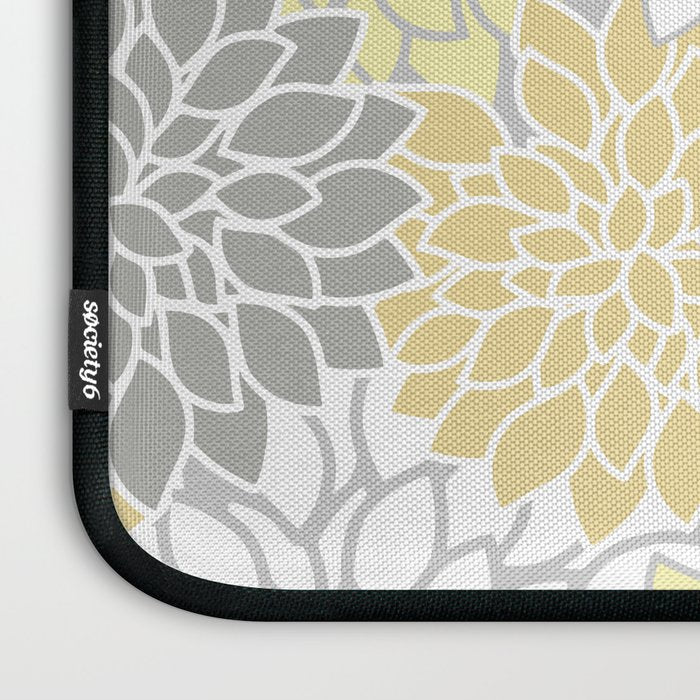 Dahlia Floral Blooms, Soft Yellow, Gray, White Laptop Sleeve Gallery Image 3
