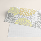 Dahlia Floral Blooms, Soft Yellow, Gray, White Wrapping Paper Gallery Image 2