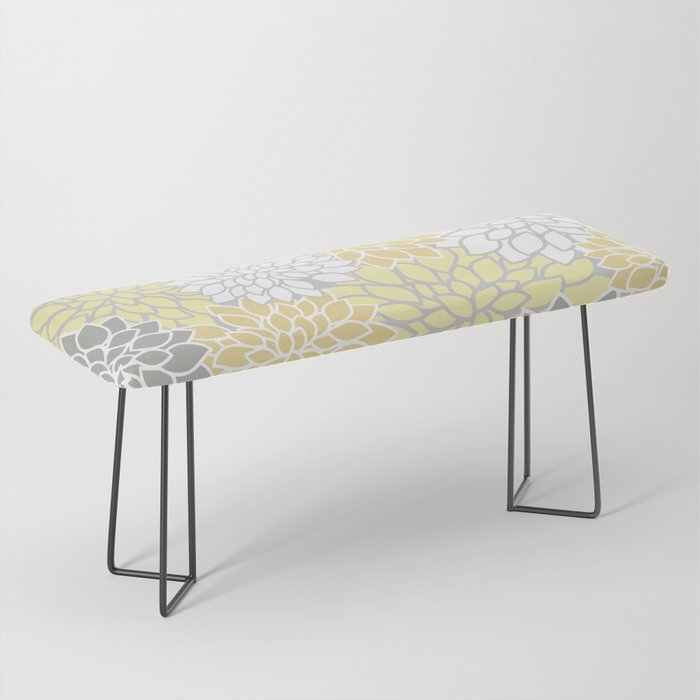 Dahlia Floral Blooms, Soft Yellow, Gray, White Bench Gallery Image 1