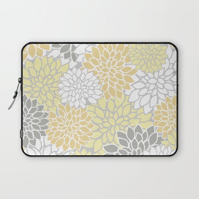Dahlia Floral Blooms, Soft Yellow, Gray, White Laptop Sleeve Gallery Image 1
