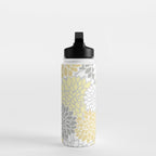 Dahlia Floral Blooms, Soft Yellow, Gray, White Water Bottle Gallery Image 3