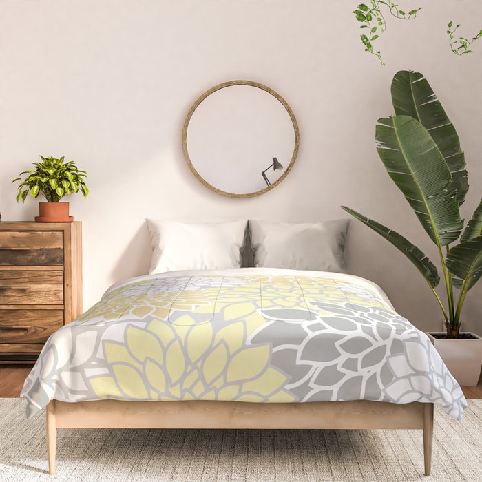 Dahlia Floral Blooms, Soft Yellow, Gray, White Comforter Gallery Image 3