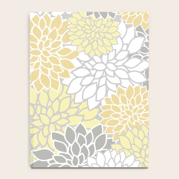 Dahlia Floral Blooms, Soft Yellow, Gray, White Notebook Gallery Image 4