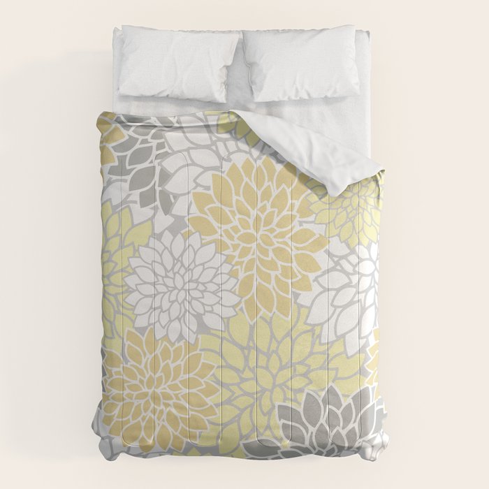 Dahlia Floral Blooms, Soft Yellow, Gray, White Comforter Gallery Image 6