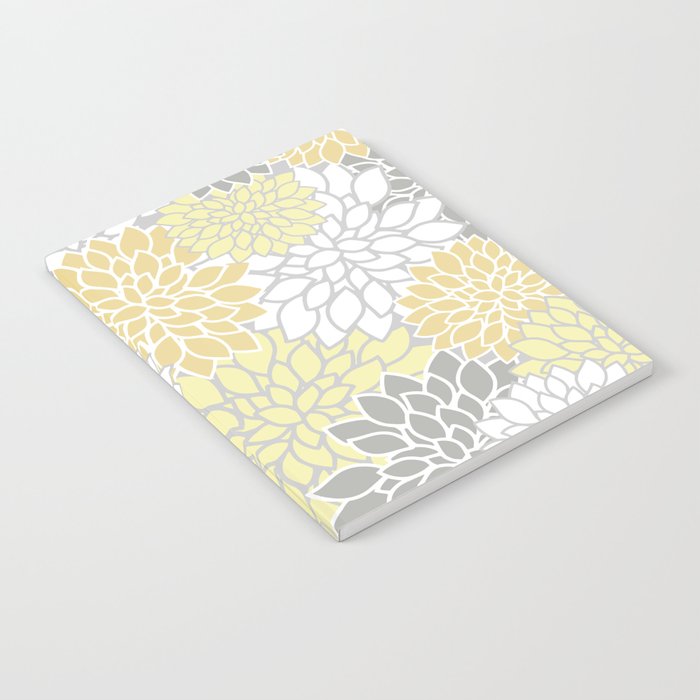 Dahlia Floral Blooms, Soft Yellow, Gray, White Notebook Gallery Image 2