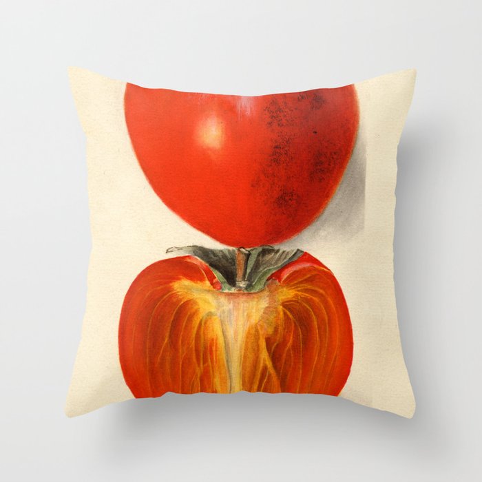 Vintage Plum Tomato Illustration Throw Pillow Gallery Image 1
