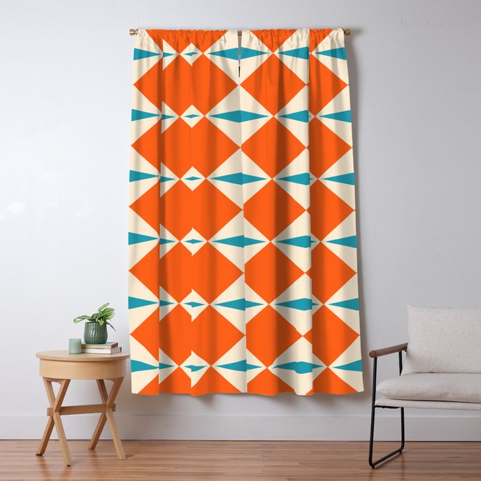 Geometric Diamond Pattern 823 Orange Turquoise and Beige Window Curtain Gallery Image 5