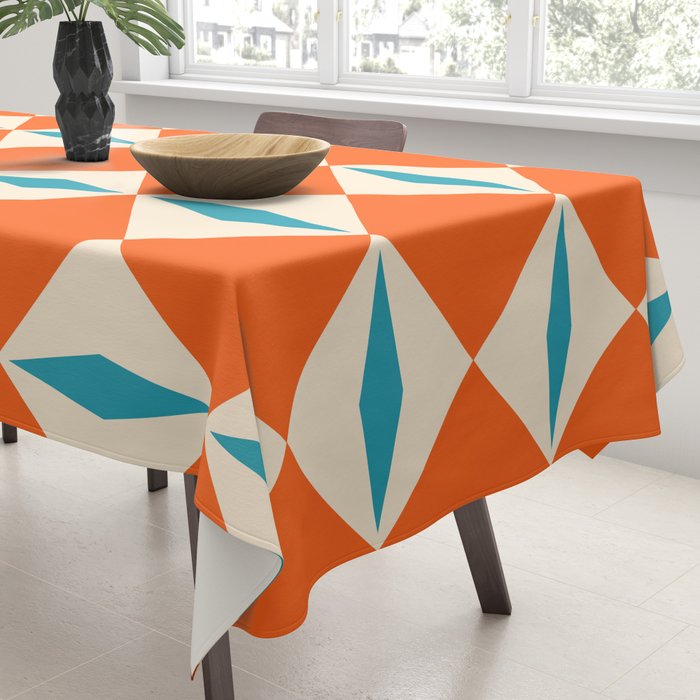 Geometric Diamond Pattern 823 Orange Turquoise and Beige Tablecloth Gallery Image 3