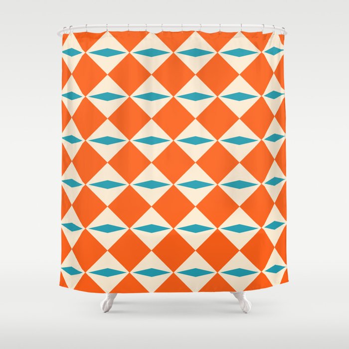 Geometric Diamond Pattern 823 Orange Turquoise and Beige Shower Curtain Gallery Image 1