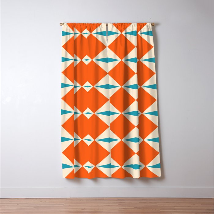 Geometric Diamond Pattern 823 Orange Turquoise and Beige Window Curtain Gallery Image 3