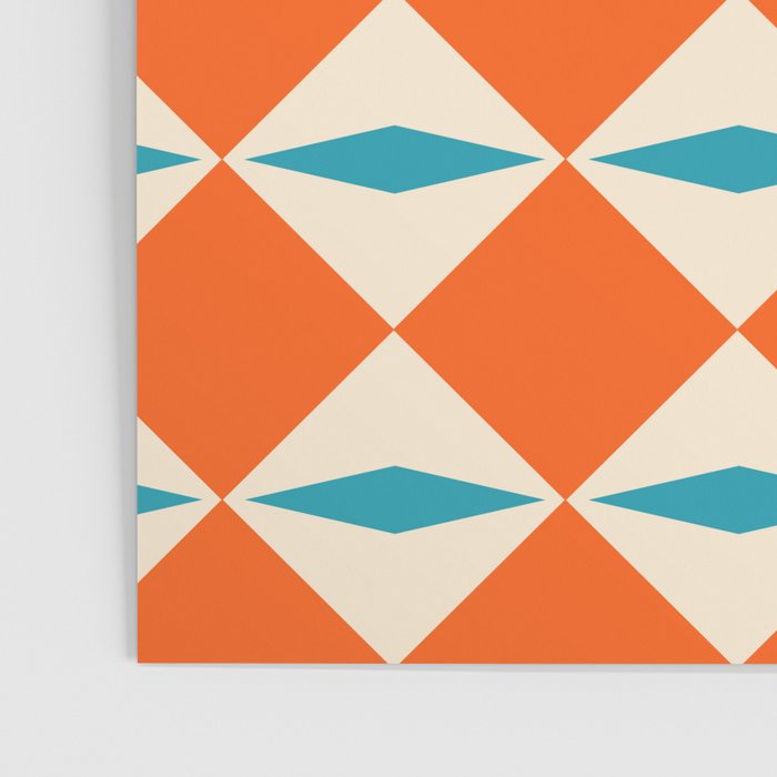 Geometric Diamond Pattern 823 Orange Turquoise and Beige Poster Gallery Image 3