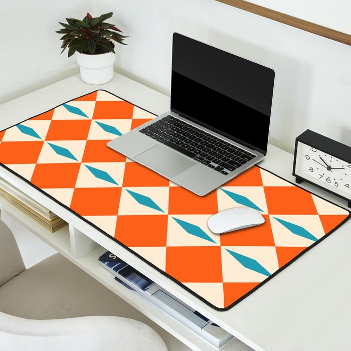 Geometric Diamond Pattern 823 Orange Turquoise and Beige Desk Mat Gallery Image 2