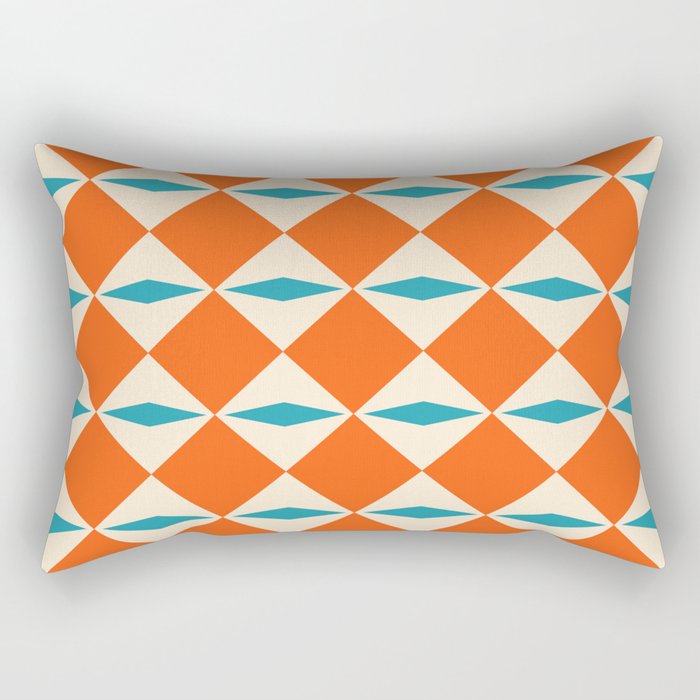 Geometric Diamond Pattern 823 Orange Turquoise and Beige Rectangular Pillow Gallery Image 2