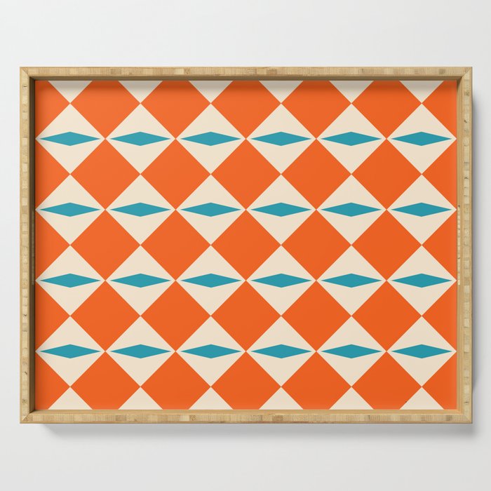 Geometric Diamond Pattern 823 Orange Turquoise and Beige Serving Tray Gallery Image 1