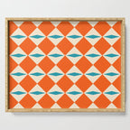 Geometric Diamond Pattern 823 Orange Turquoise and Beige Serving Tray Gallery Image 1
