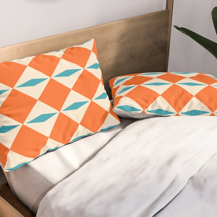 Geometric Diamond Pattern 823 Orange Turquoise and Beige Pillow Sham Gallery Image 2
