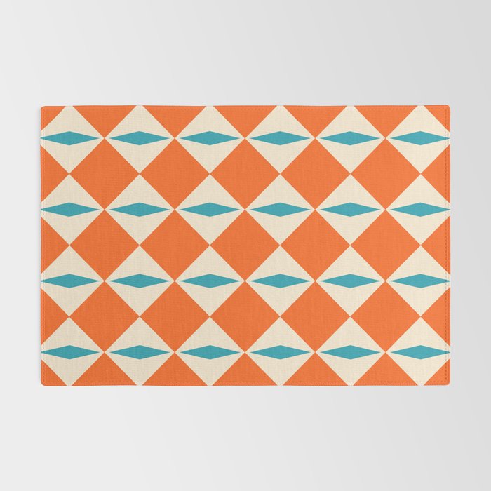 Geometric Diamond Pattern 823 Orange Turquoise and Beige Rug Gallery Image 2