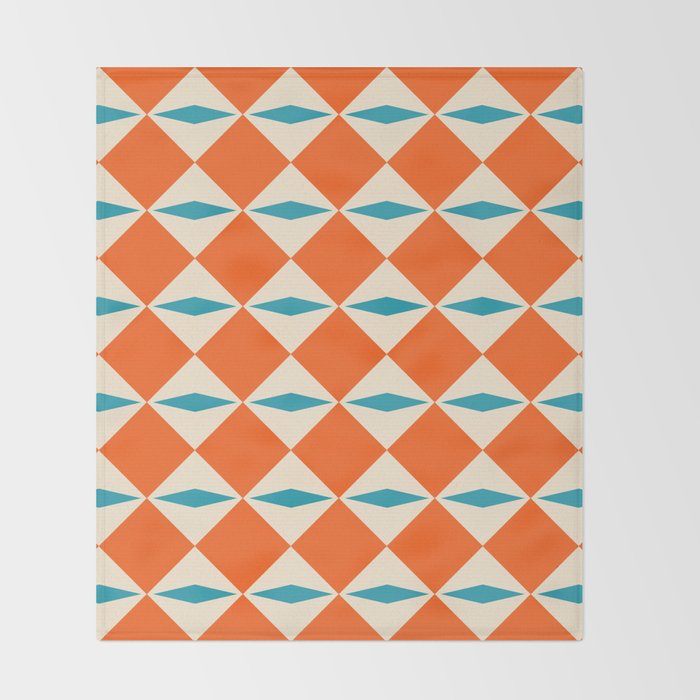 Geometric Diamond Pattern 823 Orange Turquoise and Beige Throw Blanket Gallery Image 2